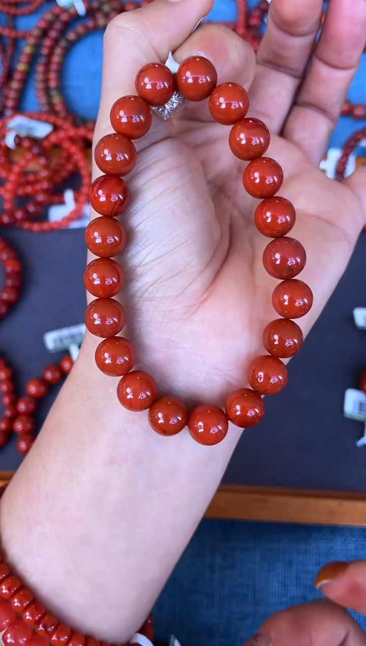 未镶嵌手串南红玛瑙N34凉山瓦西料正色柿子锦单圈