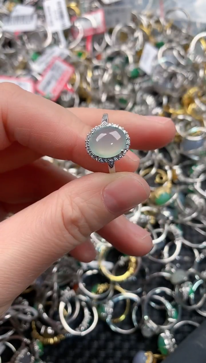 银S925镶嵌戒指翡翠10                  8