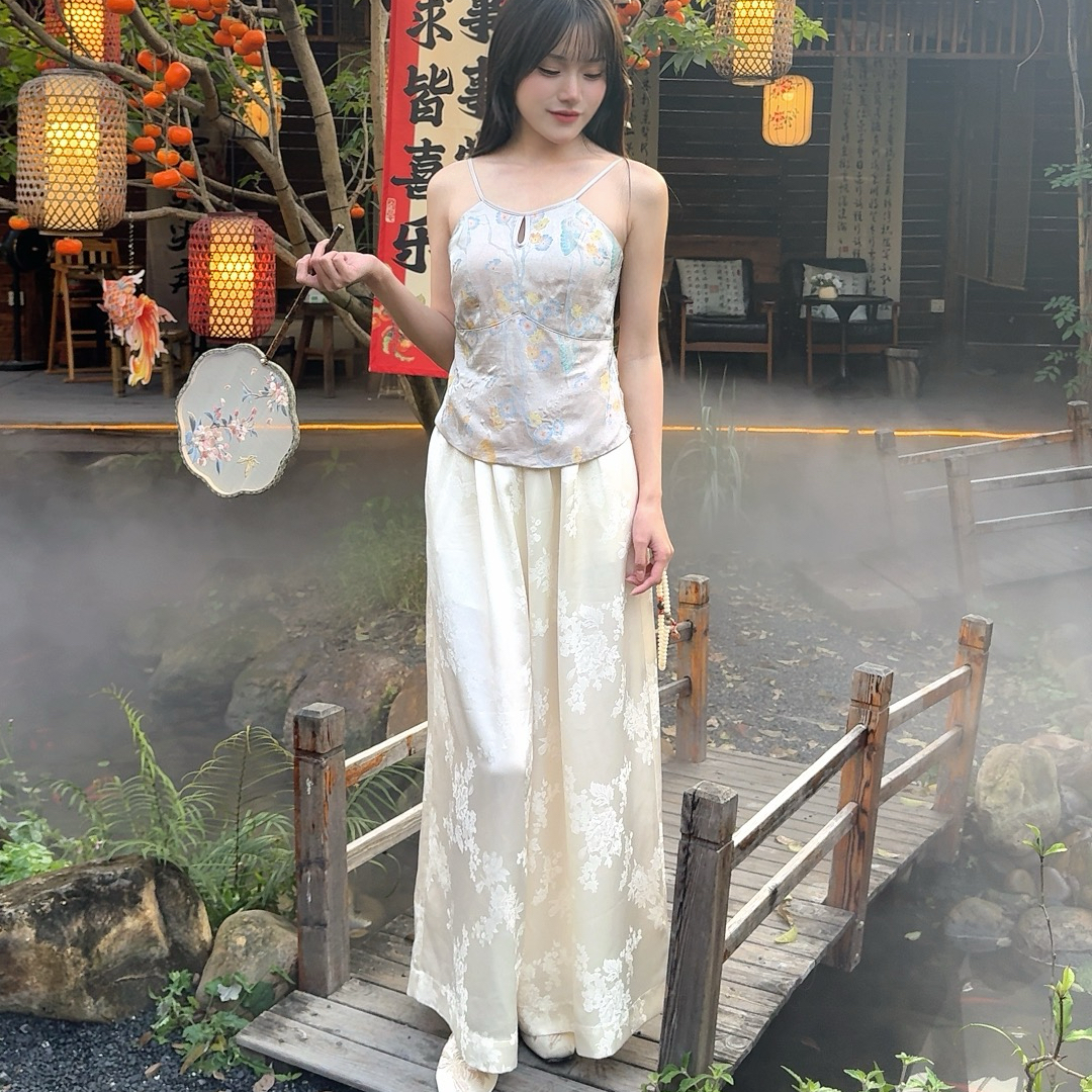 【罗衣雅颂】白色长裤裙女装春夏裤子直筒裤宽松休闲气质国风1005