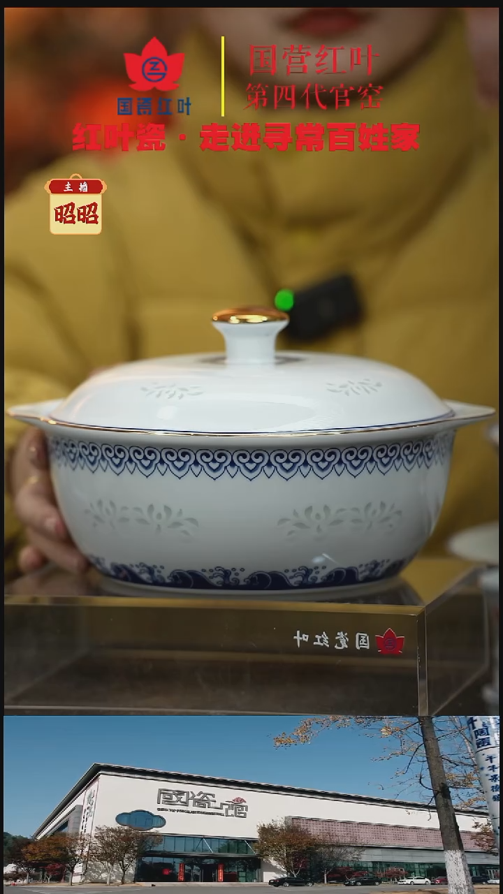 陶瓷1个正价宝象万千8英寸玲珑双耳盖碗（套）