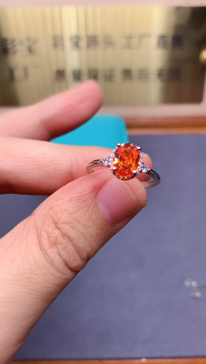 【闪购商品】石榴石（芬达石）戒指银S925镶嵌........