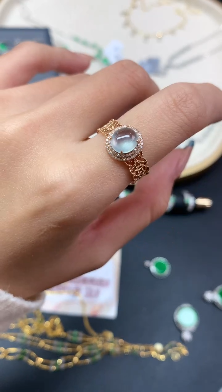 【闪购商品】翡翠戒指18K金镶嵌戒指A247|2580