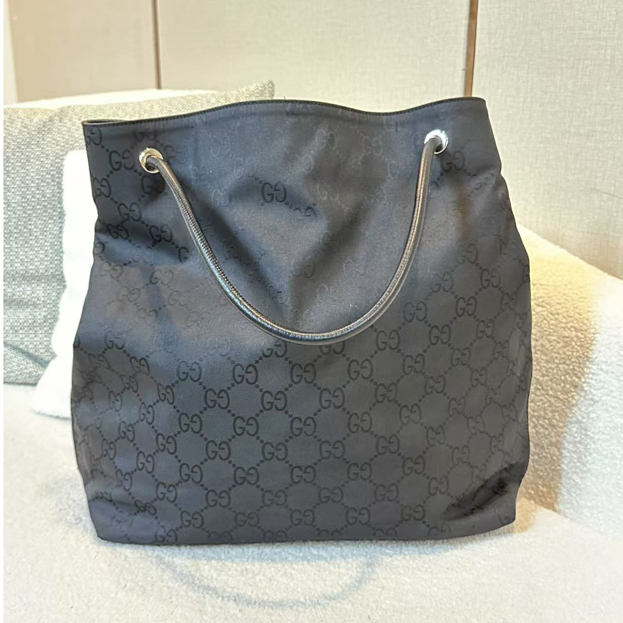 95新 GUCCI/古驰 黑色老花托特/甜甜精选/H05263