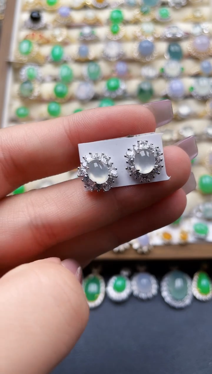 银S925镶嵌翡翠耳饰216