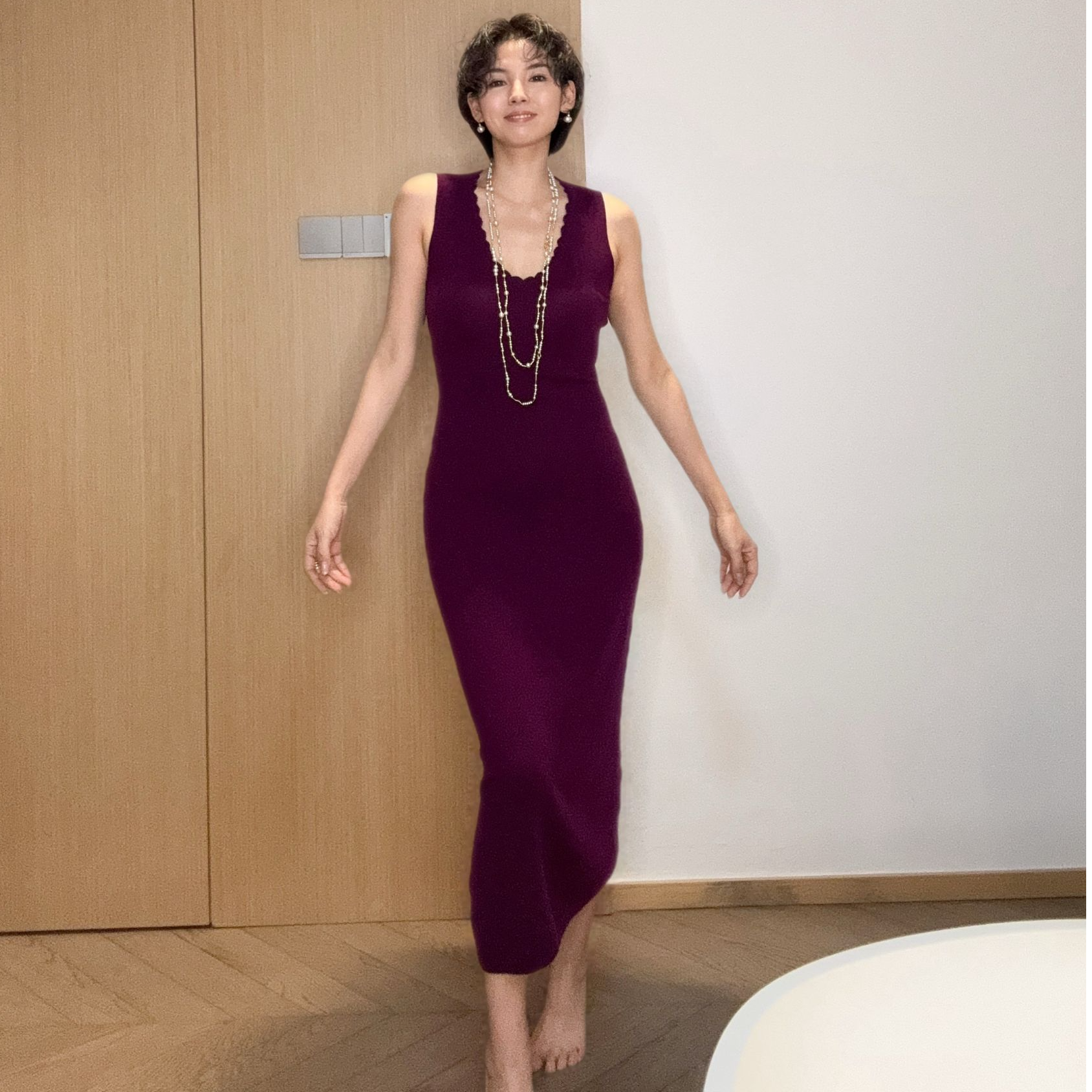 Daily romance25法式复古气质黑/古典紫羊绒羊毛手勾针织连衣裙