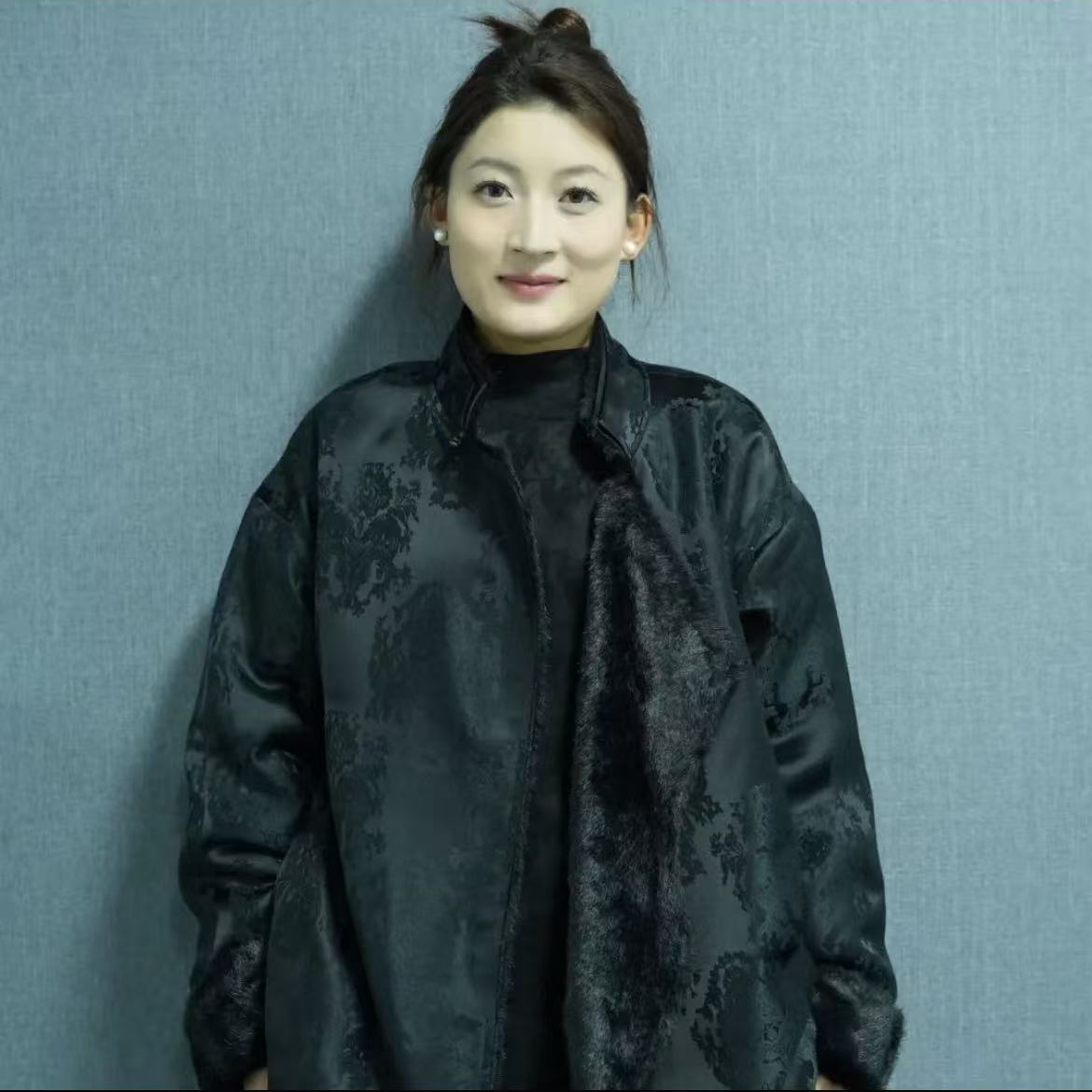 立领中长款提花厚款保暖棉衣棉服新中式网红加厚女