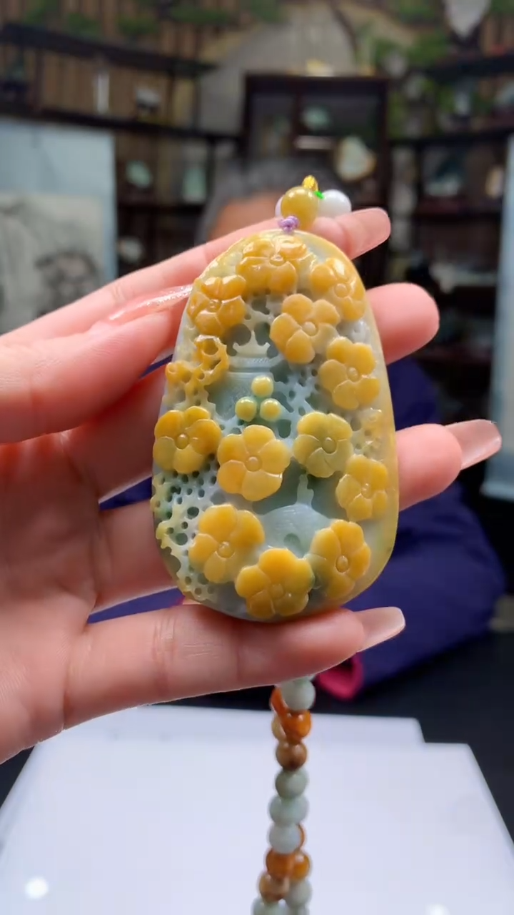 【闪购商品】定制翡翠18K金镶嵌1076ry-毛货挂件赠珠链20