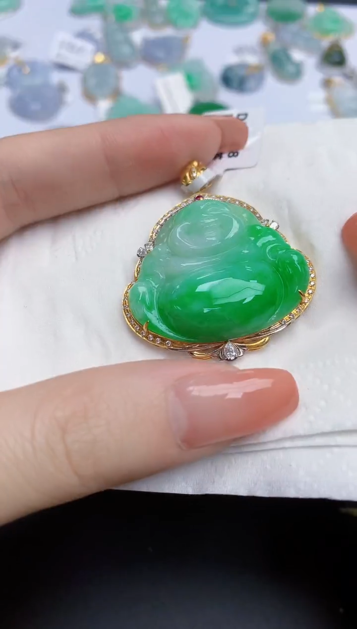 【闪购商品】翡翠颈饰18K金镶嵌天然缅甸翡翠A货