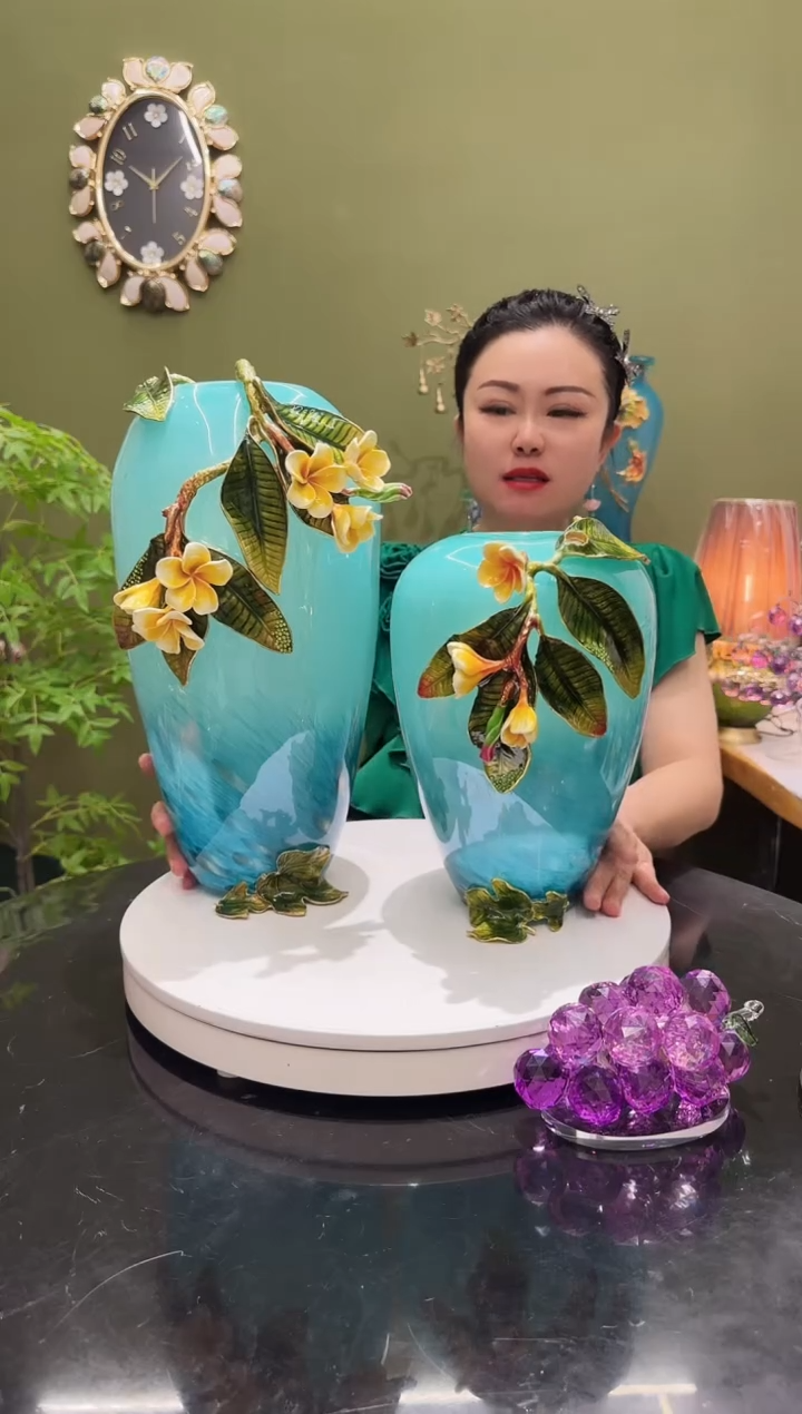 琉璃合金珐琅彩  对装 花瓶