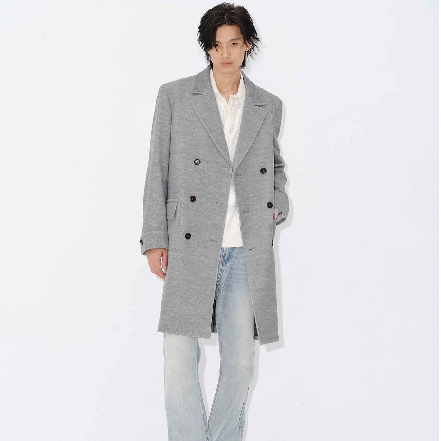 UNICA HOMME/级复古腔调灯芯绒双排扣毛呢大衣男风衣夹克