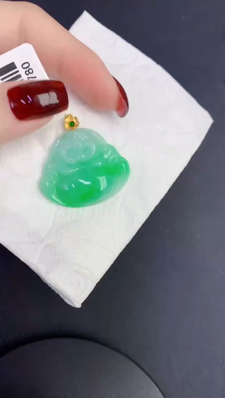 颈饰18K金镶嵌翡翠缅甸天然翡翠A货