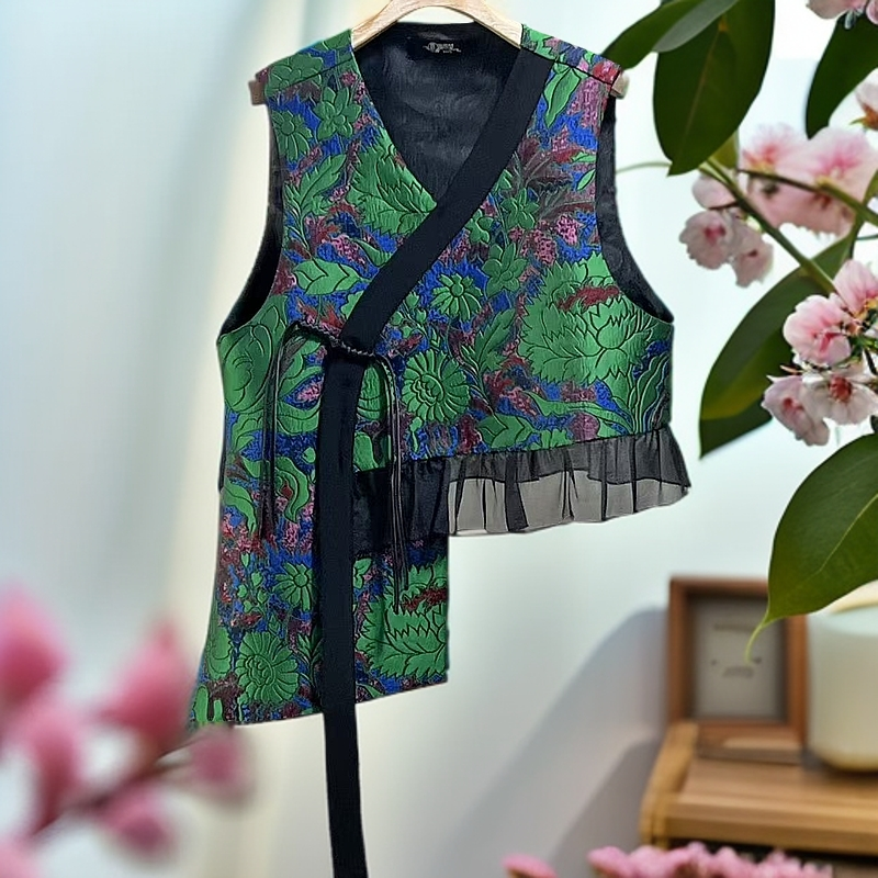 【春意盎然】新中式国风春意盎然木耳边不对称时尚马甲XM25129