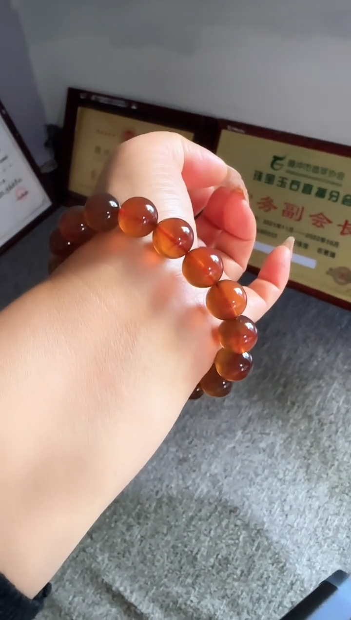 手串琥珀未镶嵌银*#15缅甸琥珀紫罗兰手串12mm