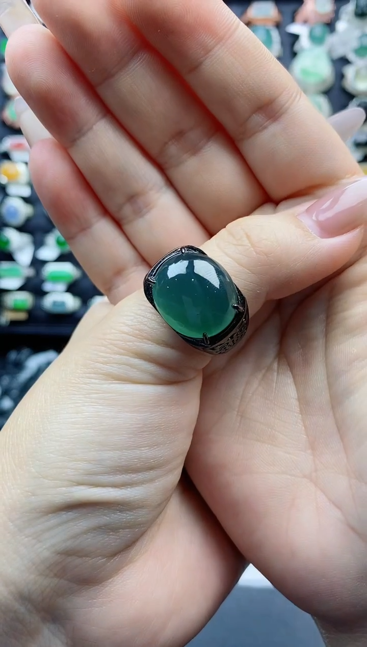 【闪购商品】翡翠戒指银S925镶嵌天然A货翡翠开口男戒