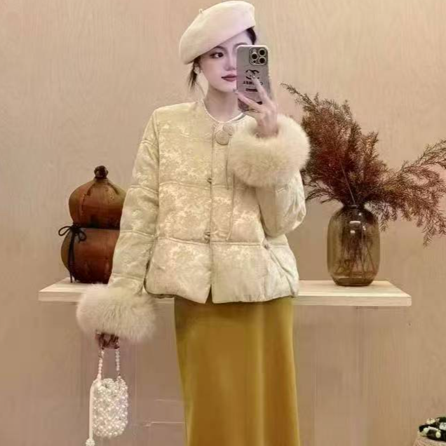 新中式国风棉服女款2025冬季新款提花高级感石墨烯云绒外套