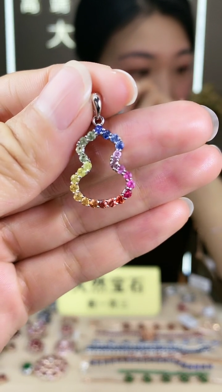 【闪购商品】彩色蓝宝石颈饰银S925镶嵌颈饰