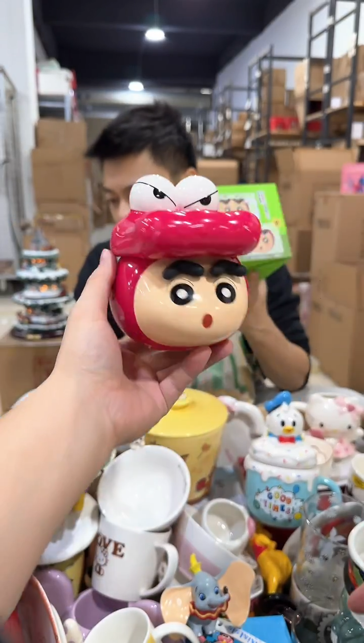 瓷片原盒小新鳄鱼变色带盖杯