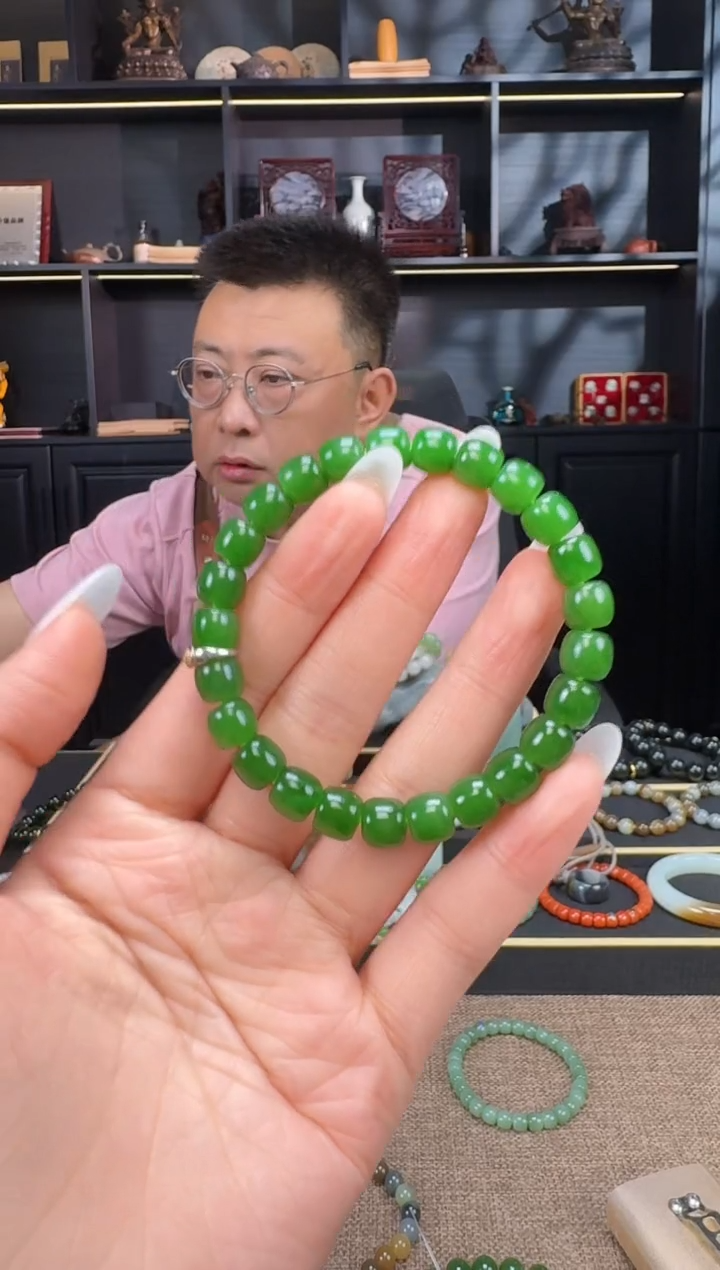 和田玉未镶嵌颈饰8.5mm碧玉极致手串