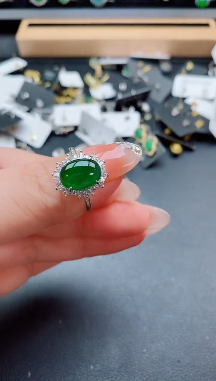 银S925镶嵌戒指翡翠1
