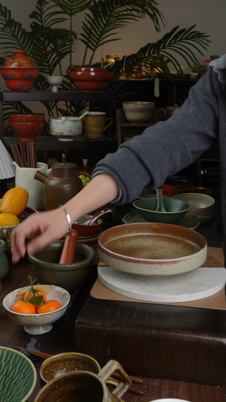 碗景德镇手工高温餐具桃红竹节盘