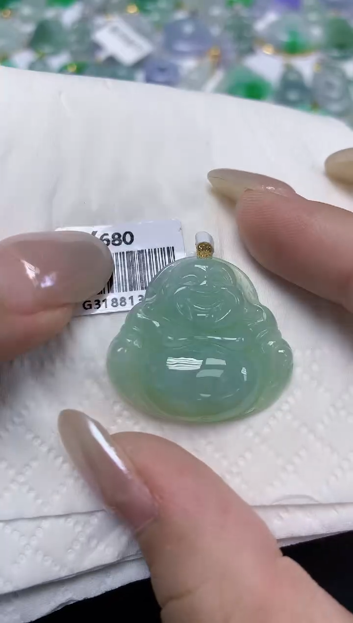翡翠18K金镶嵌颈饰天然缅甸翡翠A货