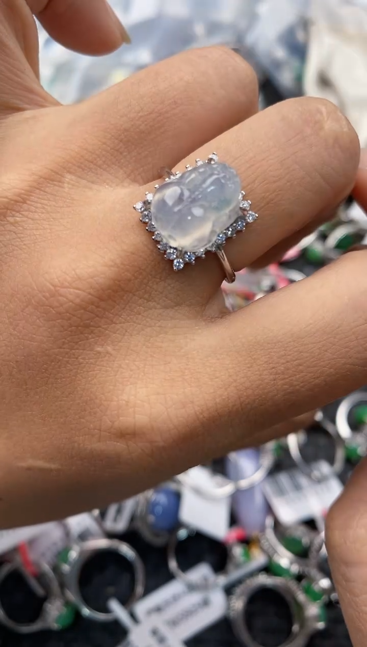 银S925镶嵌戒指翡翠999---3