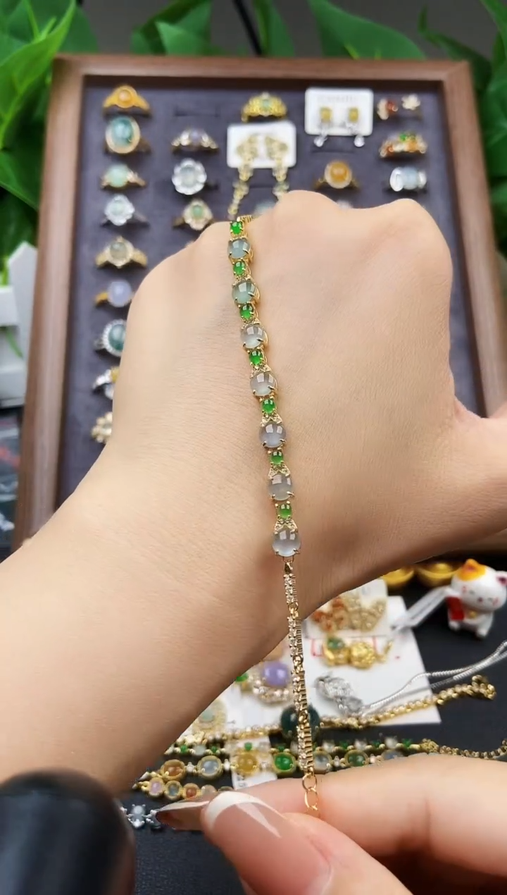 银S925镶嵌手链翡翠12