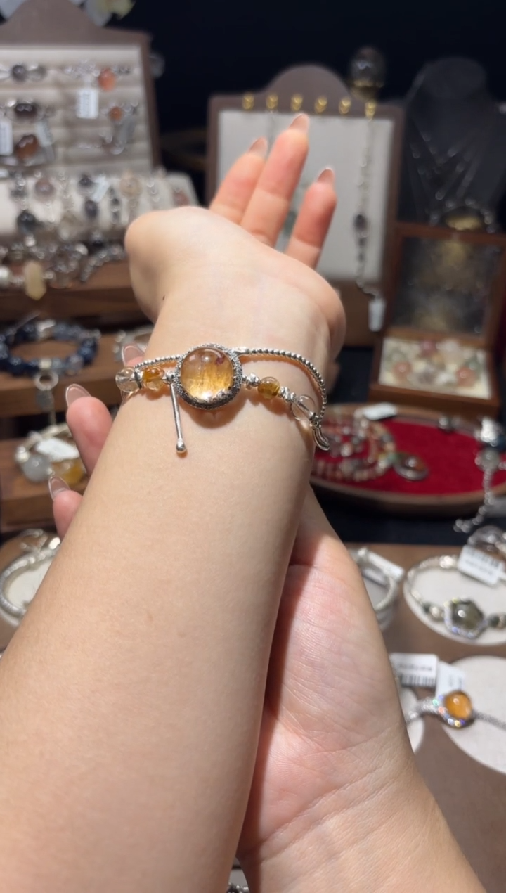 水晶手串银S925镶嵌小***学黄云母