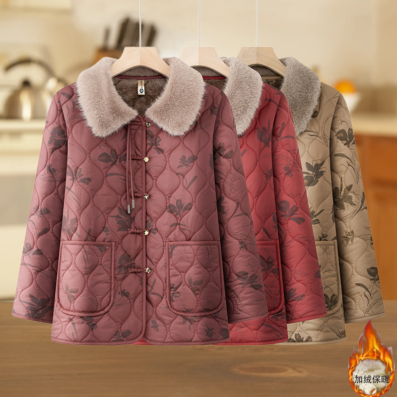加绒加厚棉服女冬季新款时尚洋气棉衣外套中老年宽松保暖防寒棉袄