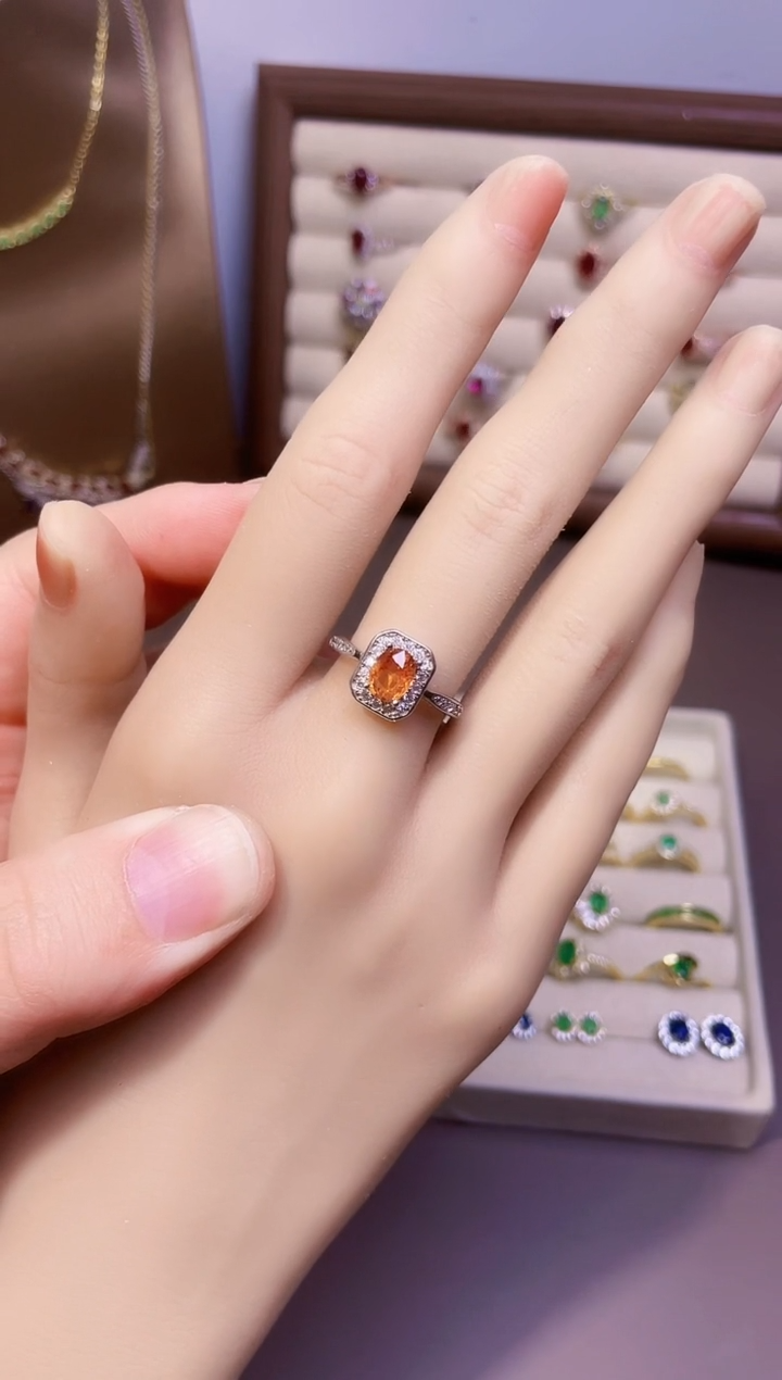 【闪购商品】石榴石（芬达石）戒指银S925镶嵌1