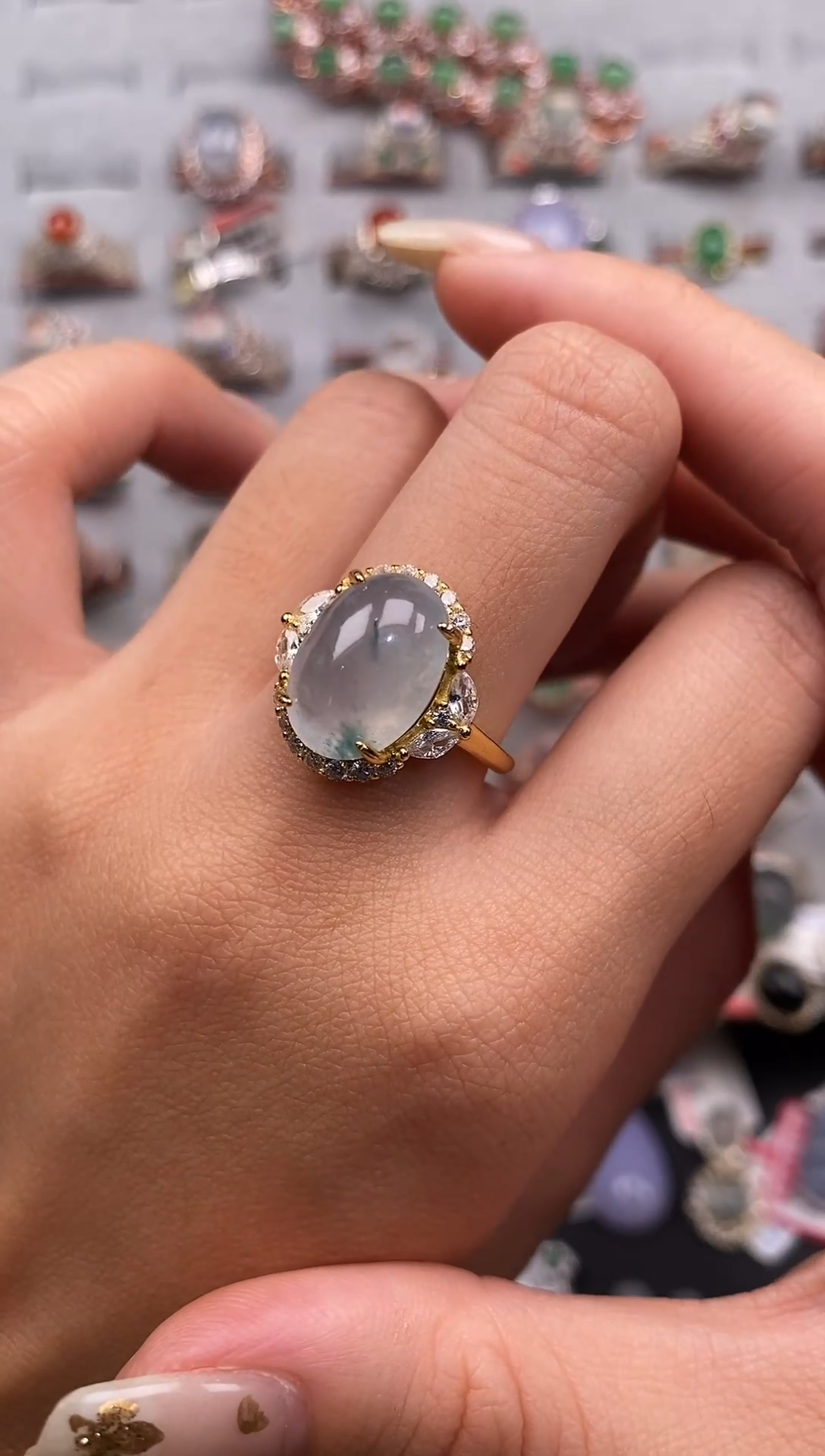 银S925镶嵌戒指翡翠天然A货翡翠22