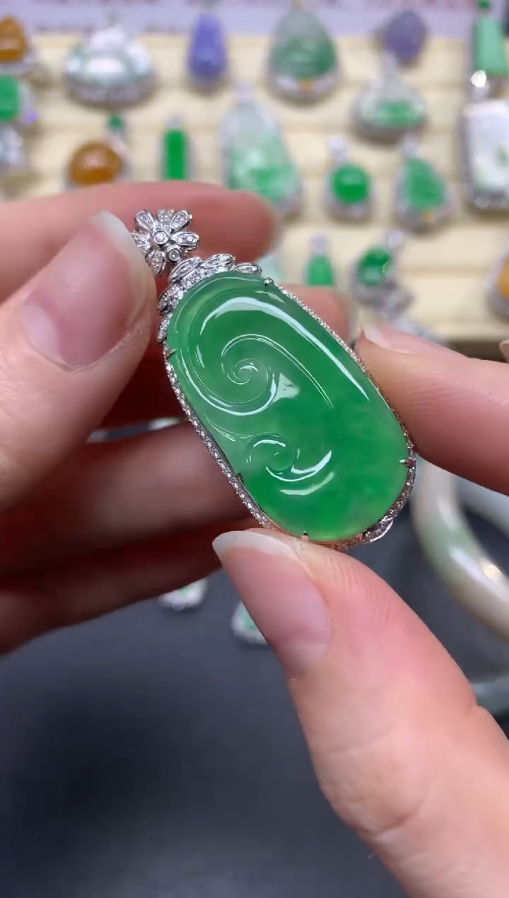 翡翠18K金镶嵌吊坠(不含链)吊坠|8500+850