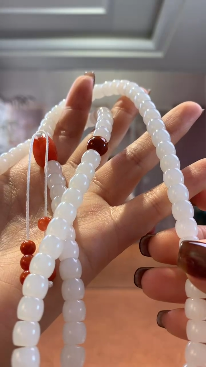 未镶嵌和田玉挂件俄料高品白玉多圈108珠串