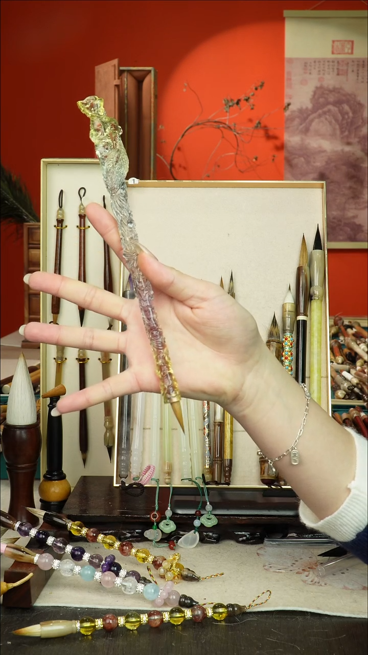 1号闪孤品高货毛笔链接 清水试笔 蘸墨不退