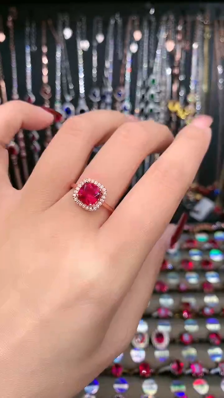 【闪购商品】红宝石戒指银S925镶嵌玫瑰金7