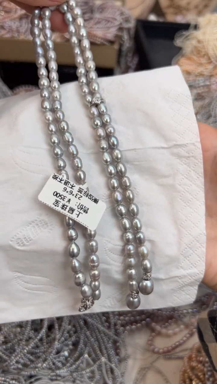 未镶嵌福利淡水珍珠无核*强光珍珠灰色毛衣链6mm左右