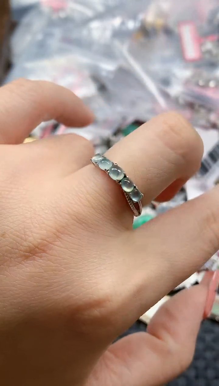 银S925镶嵌戒指翡翠天然A货缅甸翡翠