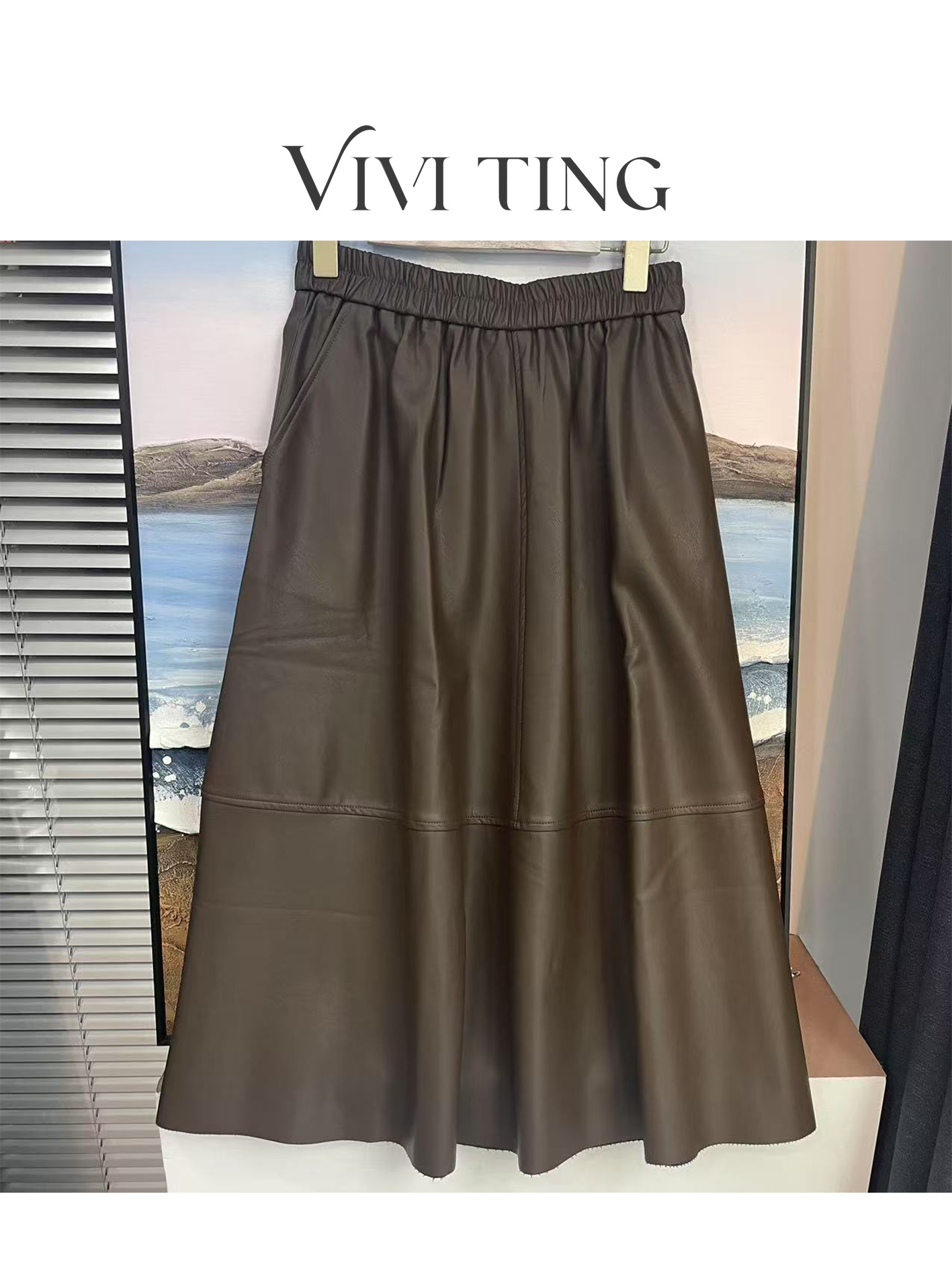 【VIVI·TING】婷姐推荐新款纯色复古修身遮肚显瘦皮伞裙K314