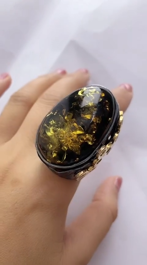 【闪购商品】琥珀裸石银S925镶嵌琥珀戒指（16圈口）