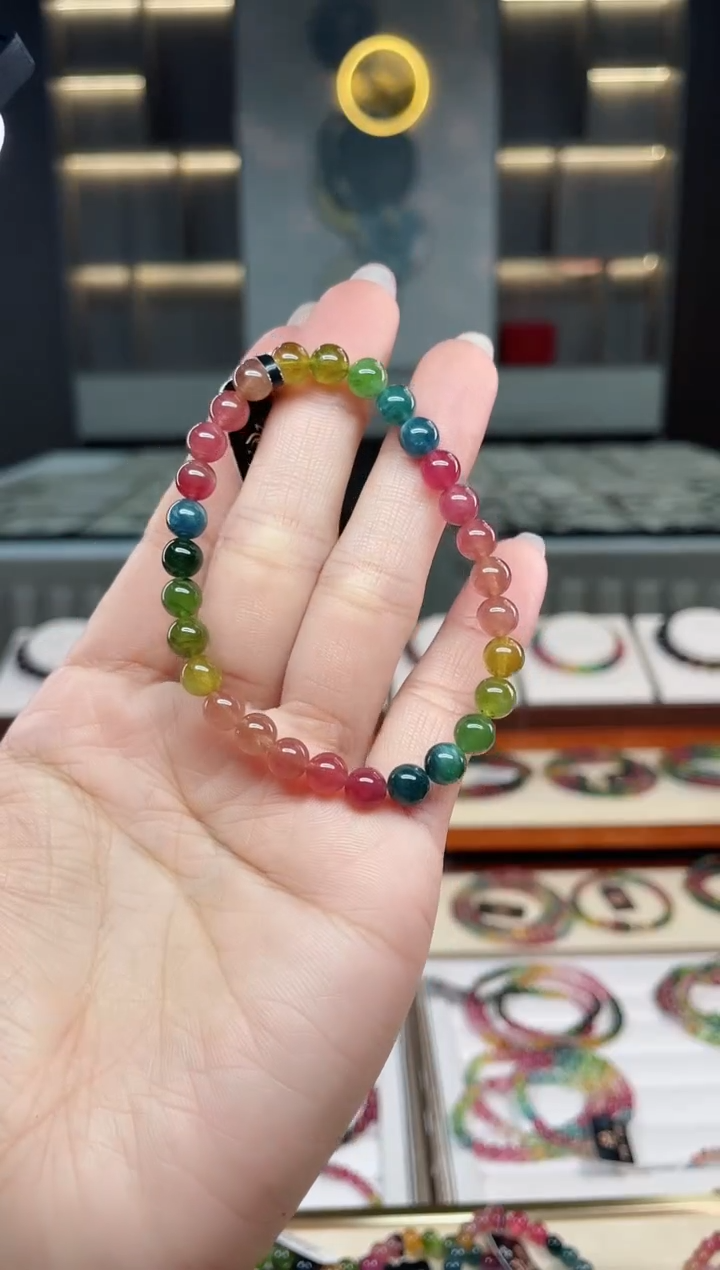 未镶嵌老矿碧玺彩虹单圈手串6mm+碧玺（多样性发一条）T