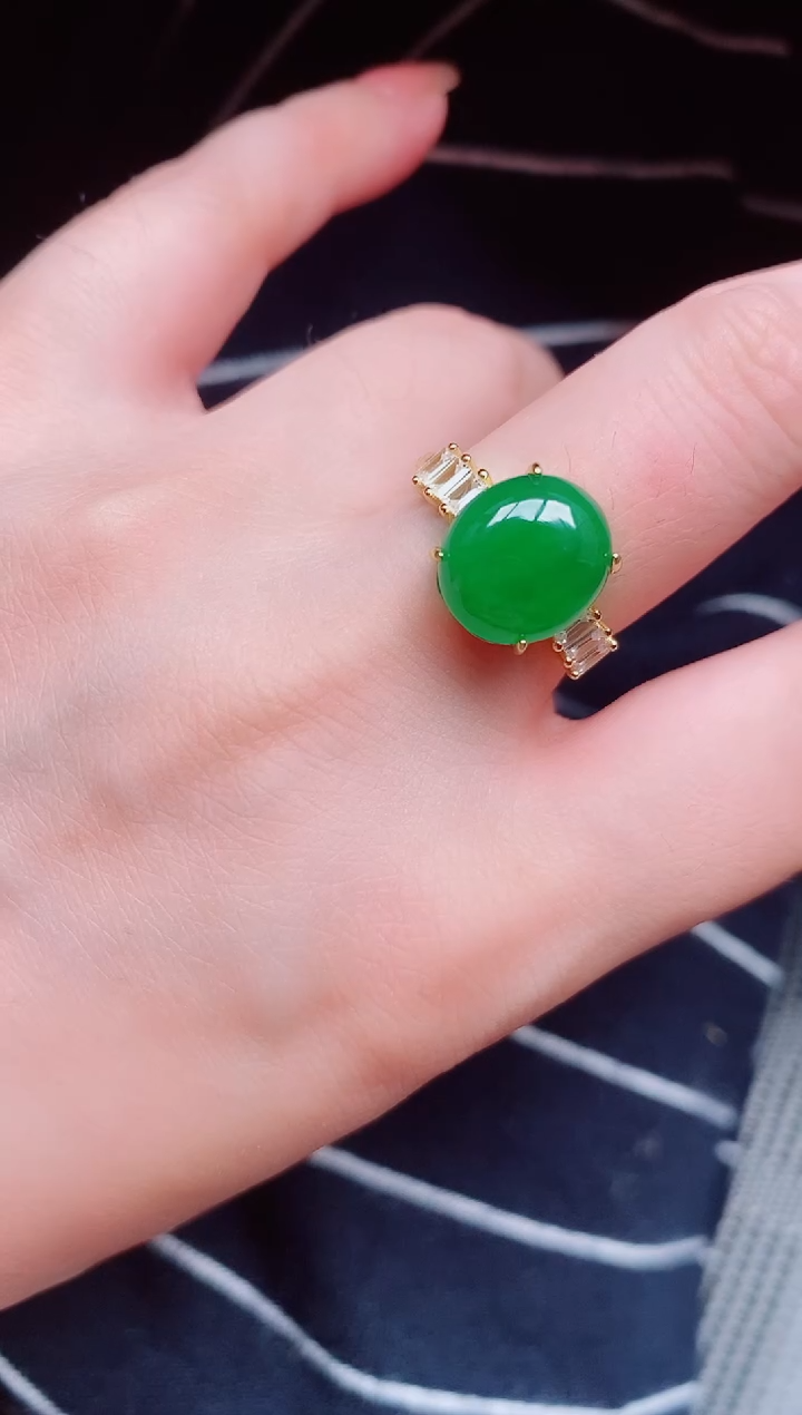 翡翠戒指银S925镶嵌天然a货翡翠378