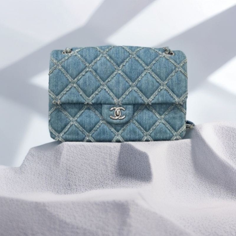 99新 Chanel/香奈儿 赵露思同款丹宁水洗蓝色CF中号链条包29开
