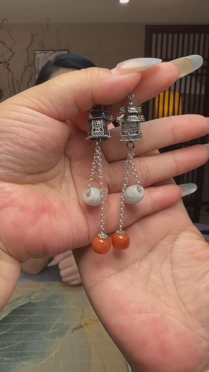 珐琅足银甄选好物 I 宫灯耳坠