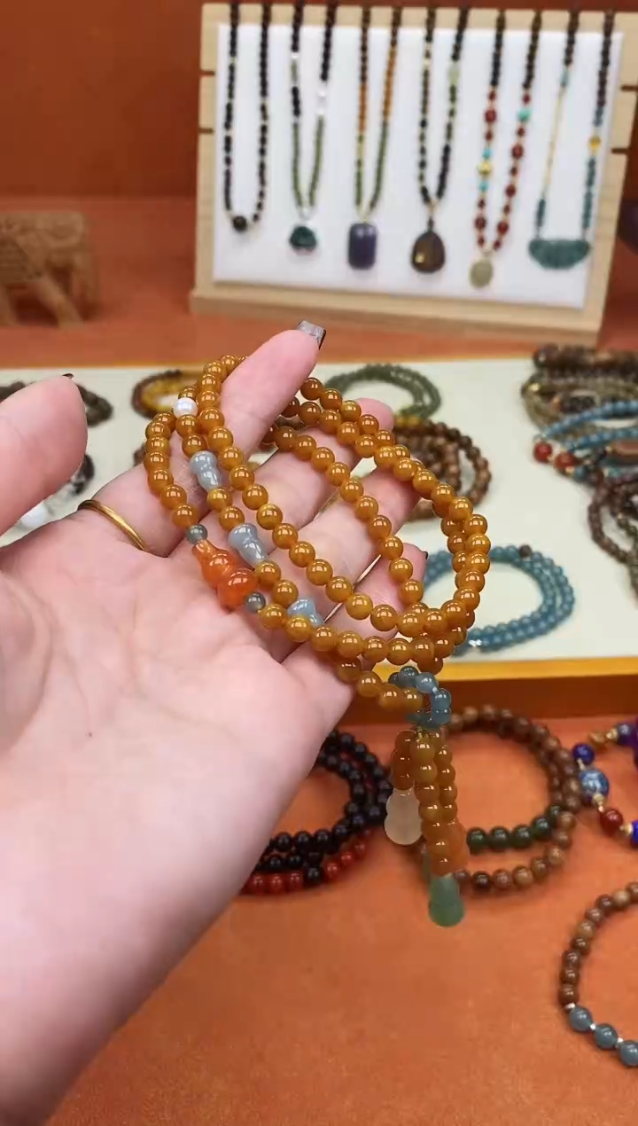 手链蜜蜡未镶嵌多圈蜜蜡蓝水葫芦手链