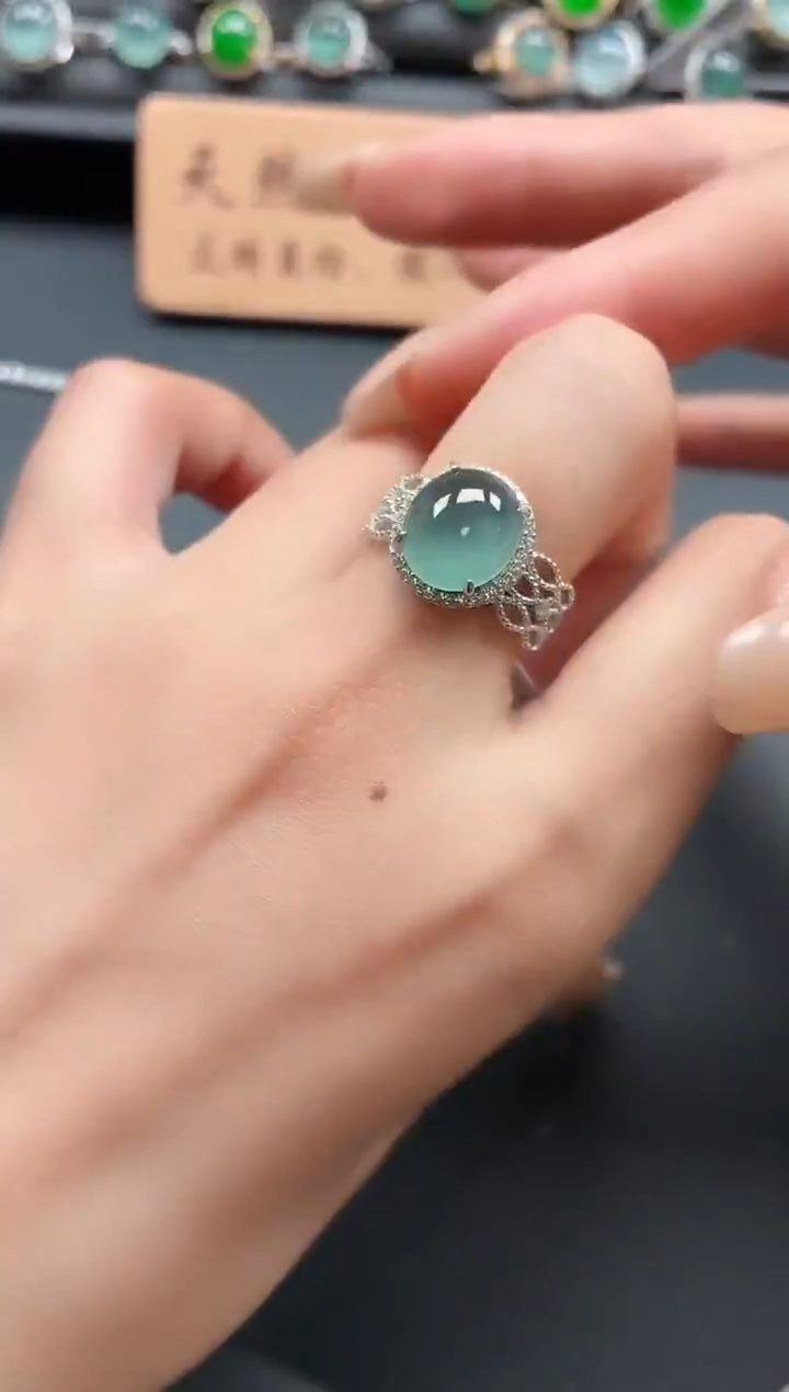银S925镶嵌戒指翡翠1