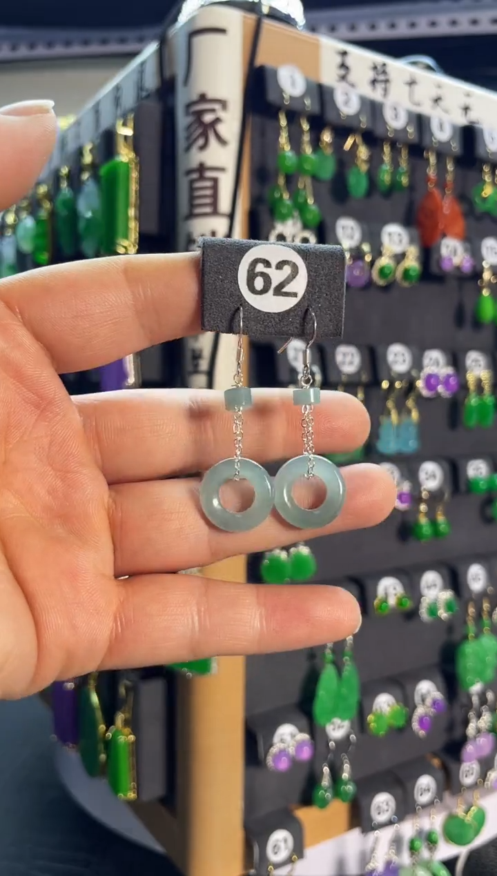 【闪购商品】翡翠耳饰银S925镶嵌老62...