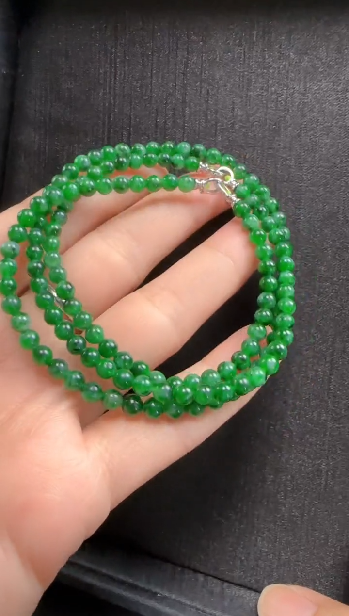 【闪购商品】翡翠颈饰18K金镶嵌446玉珠一条