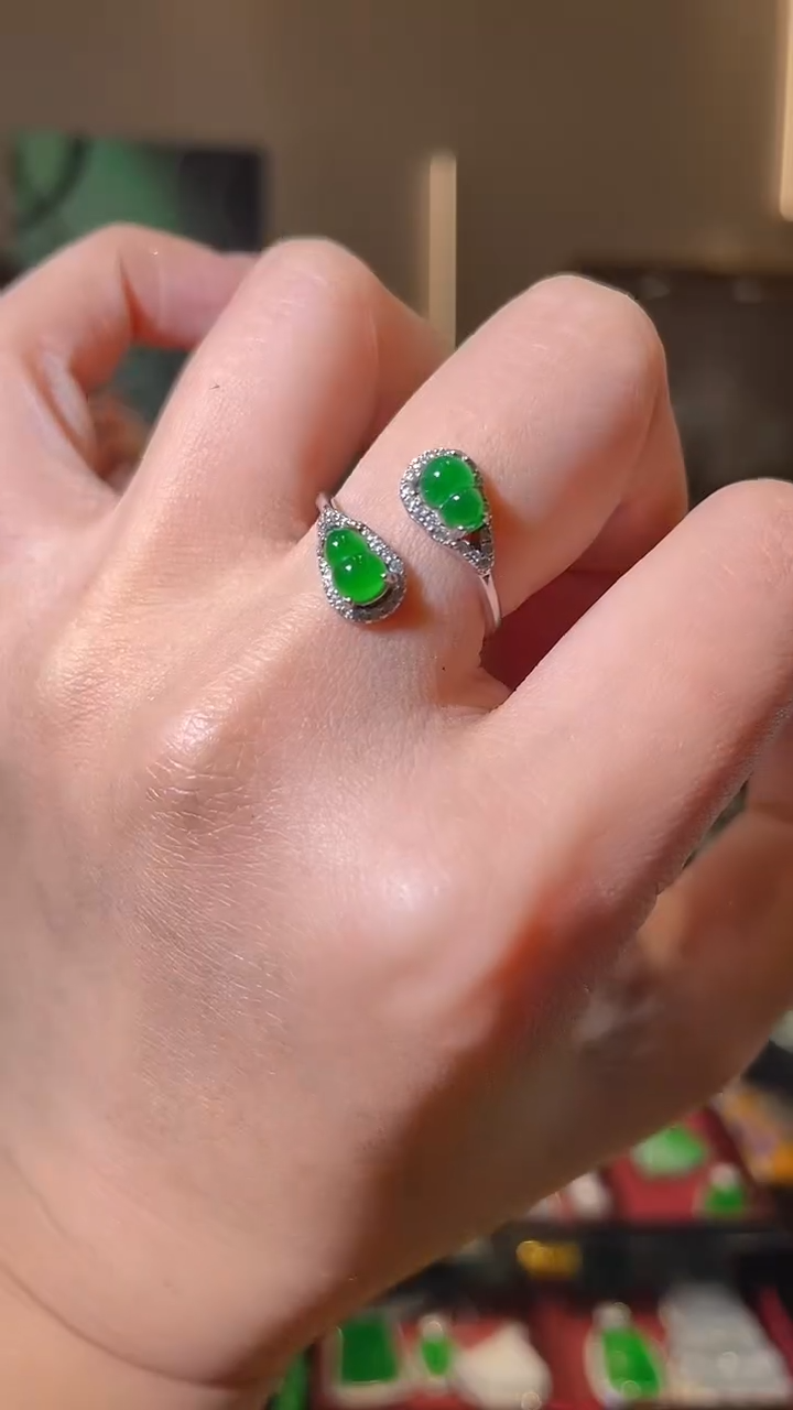 【闪购商品】翡翠戒指银S925镶嵌天然翡翠A货