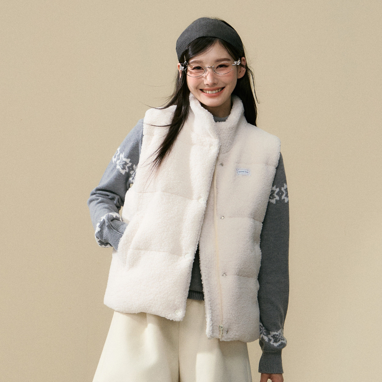 ELEVEN SLEEP秋冬毛绒立领马甲女款韩系高级感叠穿拉链保暖外套