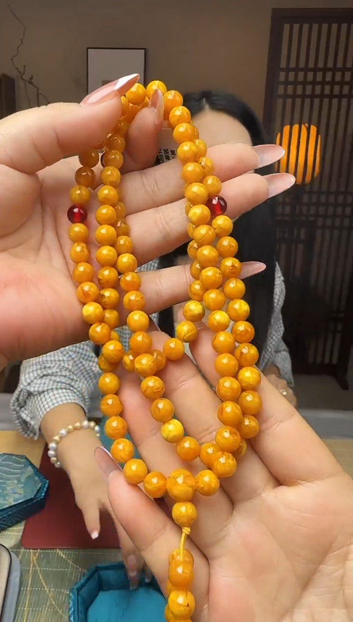 蜜.蜡甄选藏品 | 老蜡满蜡妖花108项链